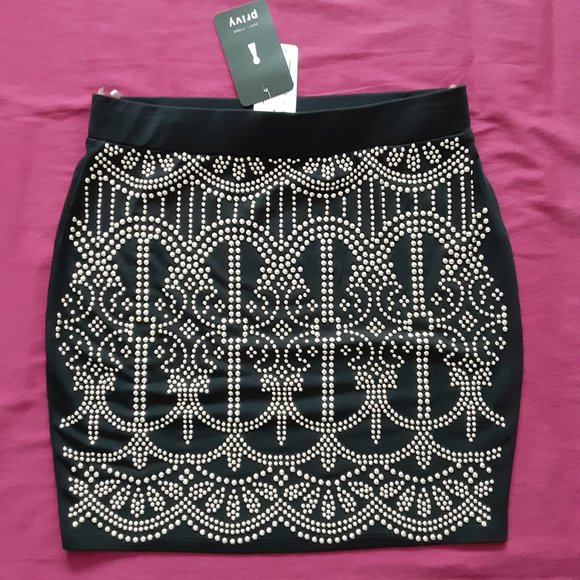 PRIVY Dancing Queen Silver Studded Black Skirt, Size ; Medium - New with Tags! - Picture 2 of 4